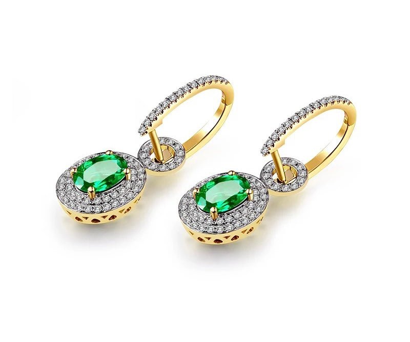 14Kt Yellow Gold 1.57 ct Emerald Earrings with Diamonds