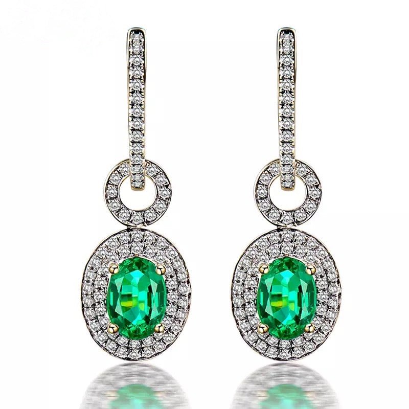 14Kt Yellow Gold 1.57 ct Emerald Earrings with Diamonds
