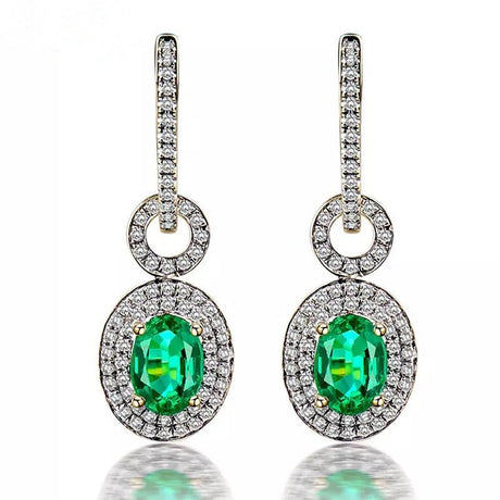 14Kt Yellow Gold 1.57 ct Emerald Earrings with Diamonds