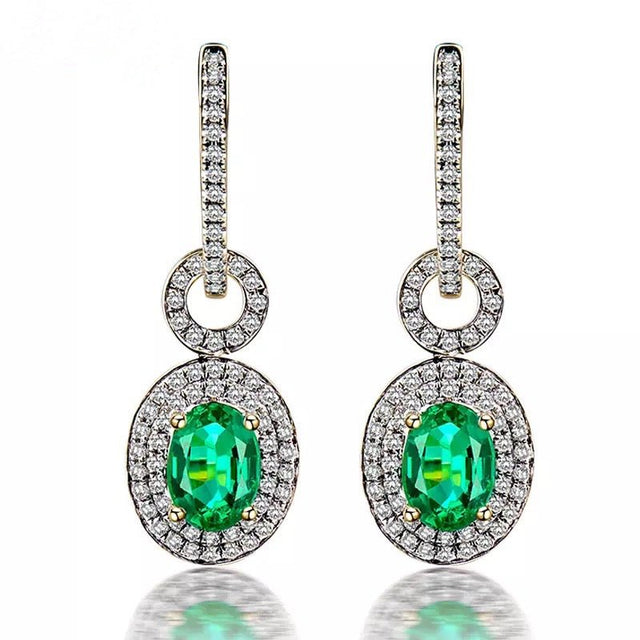 14Kt Yellow Gold 1.57 ct Emerald Earrings with Diamonds