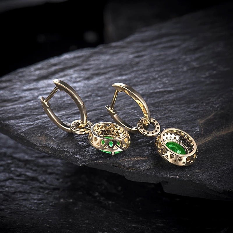 14Kt Yellow Gold 1.57 ct Emerald Earrings with Diamonds