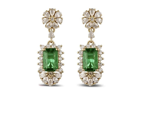 14Kt Yellow Gold 2.66ct Emerald Earrings with Diamonds