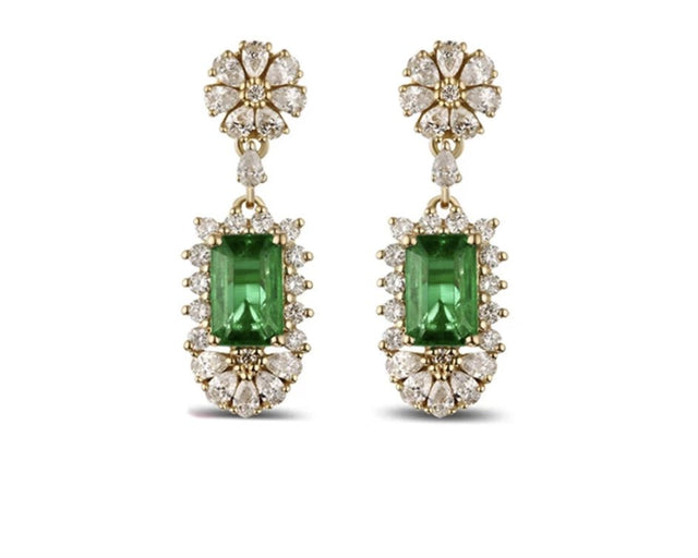 14Kt Yellow Gold 2.66ct Emerald Earrings with Diamonds
