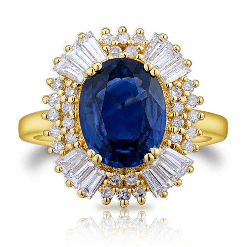 14Kt Yellow Gold 3.04 ct Blue Sapphire & Diamond Ring