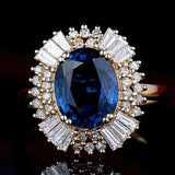 14Kt Yellow Gold 3.04 ct Blue Sapphire & Diamond Ring