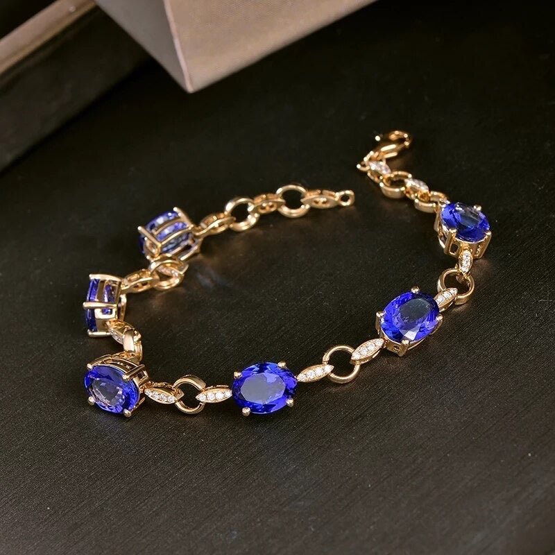 14Kt Yellow Gold 7.82ct Tanzanite Bracelet with Diamonds