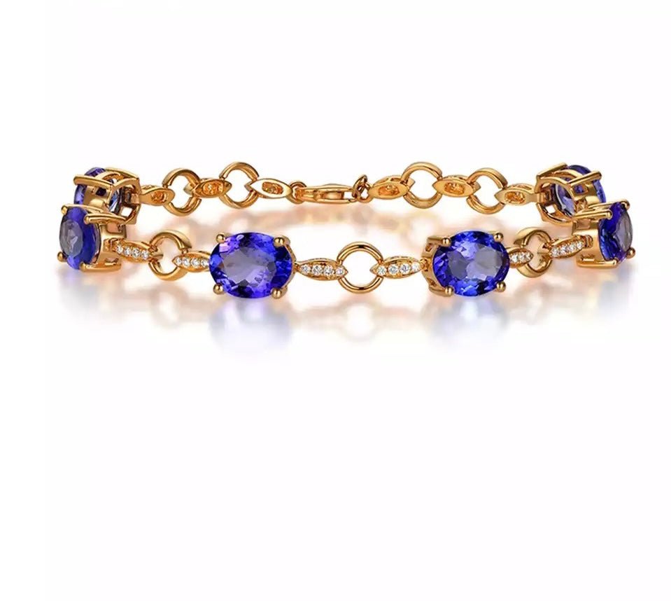 14Kt Yellow Gold 7.82ct Tanzanite Bracelet with Diamonds