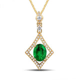 14Kt Yellow Gold Diamond 1.30 ct Emerald Pendant
