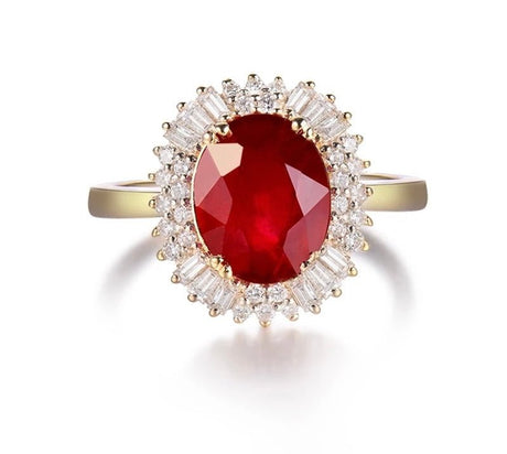14Kt Yellow Gold Diamond 2.97 ct Ruby Ring