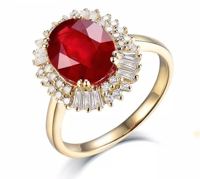 14Kt Yellow Gold Diamond 2.97 ct Ruby Ring
