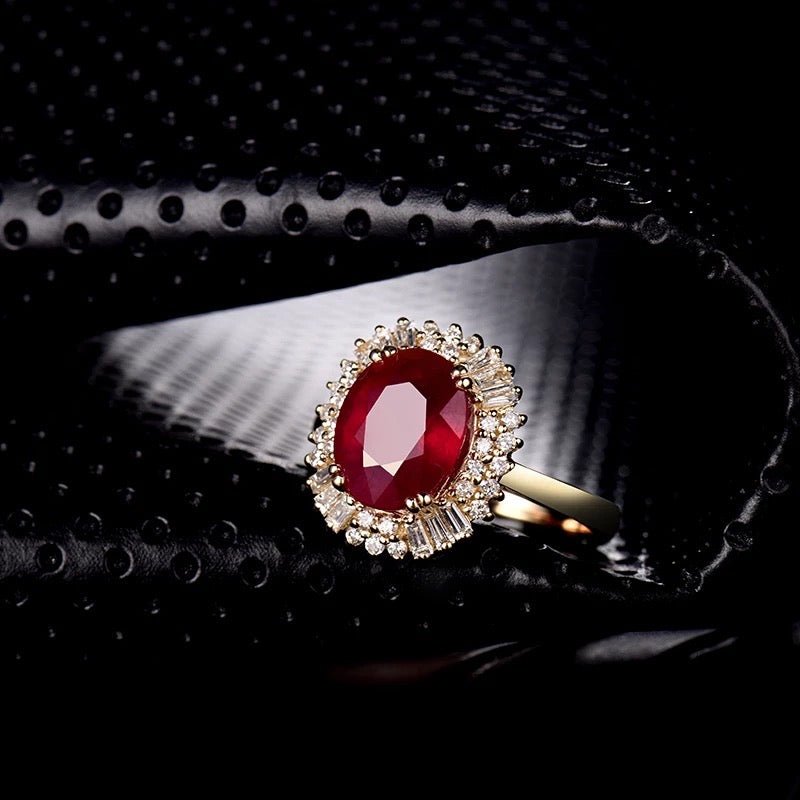 14Kt Yellow Gold Diamond 2.97 ct Ruby Ring