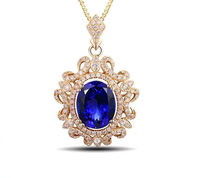 14Kt Yellow Gold Diamond 3.05 ct Tanzanite Pendant