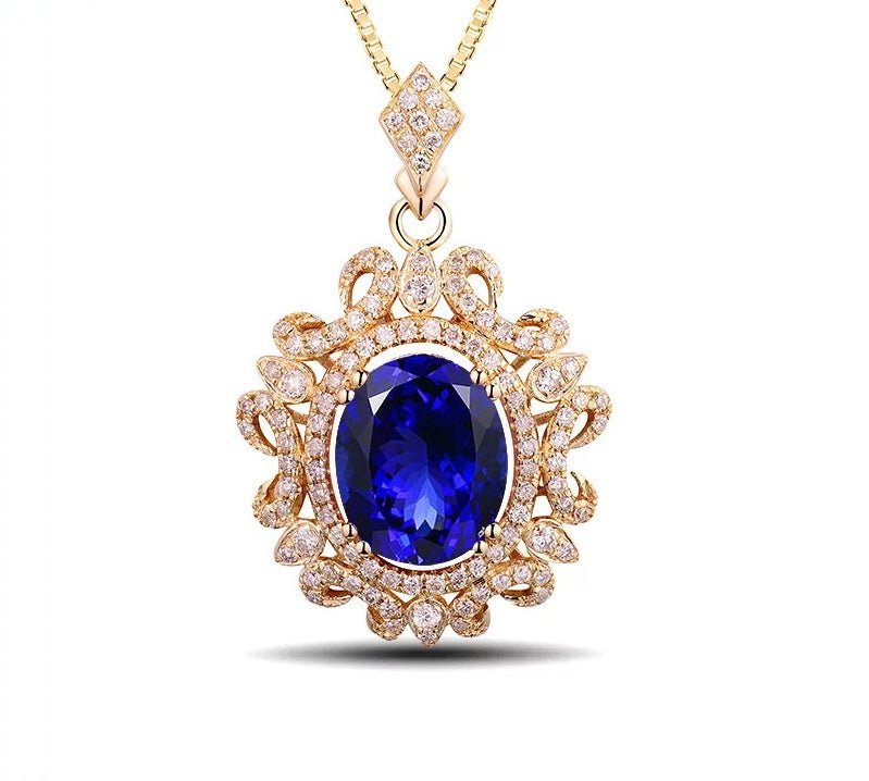 14Kt Yellow Gold Diamond 3.05 ct Tanzanite Pendant