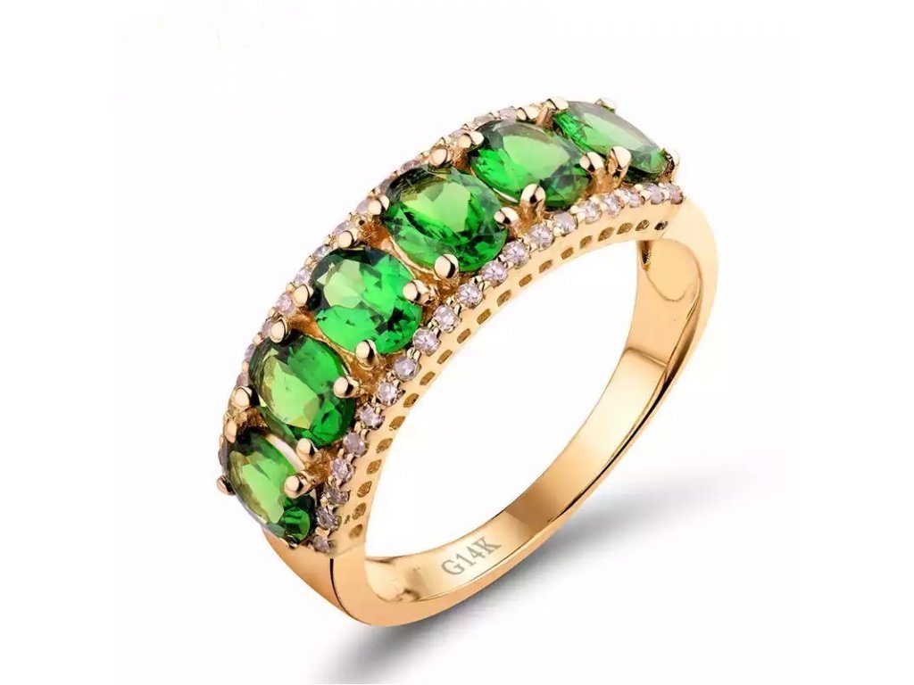 14kt Yellow Gold Diamonds 2.09ct Tsavorite Ring