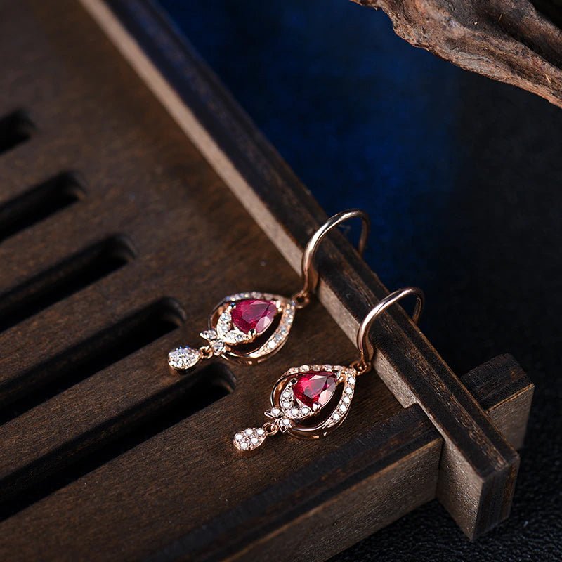 18K Rose Gold 1.00ct Ruby Earrings with Diamonds
