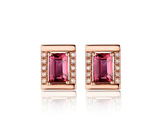 18K Rose Gold 1.40ct Tourmaline Earrings with Diamonds