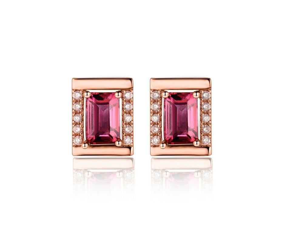 18K Rose Gold 1.40ct Tourmaline Earrings with Diamonds