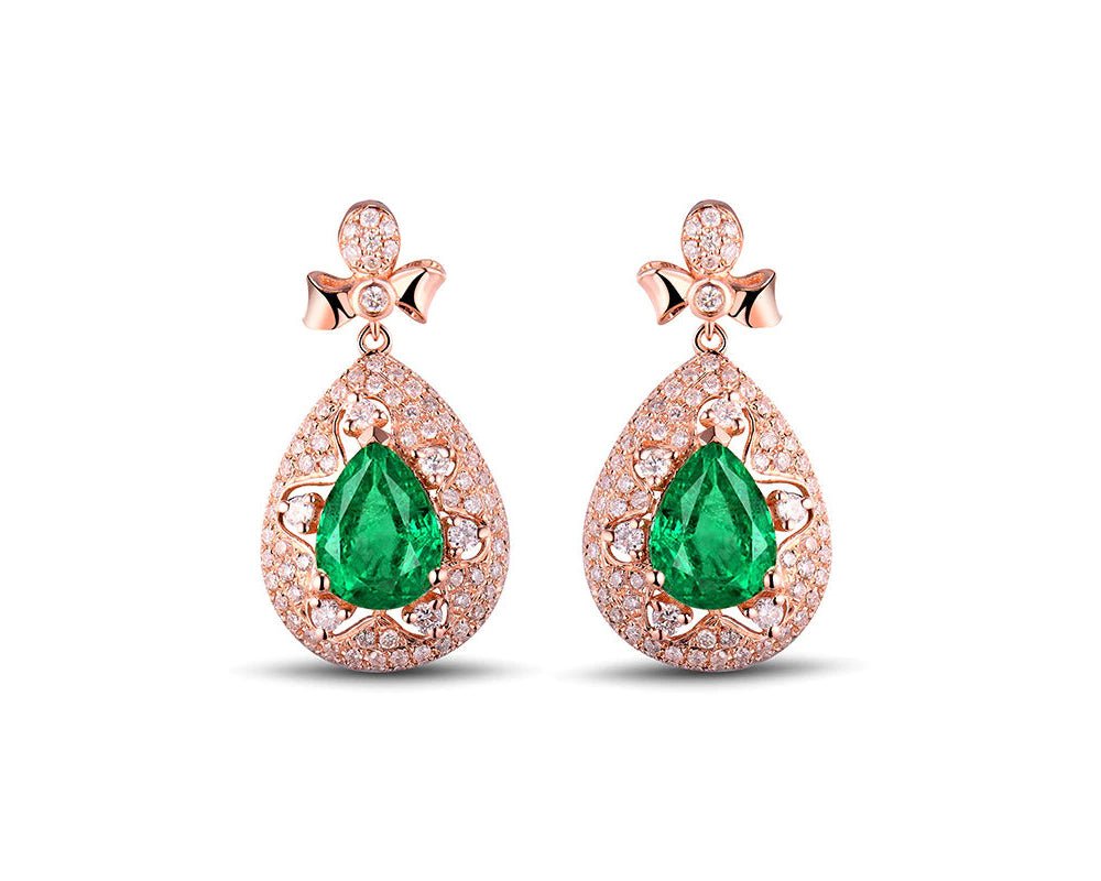18K Rose Gold 1.86ct Emerald Earrings with Diamond
