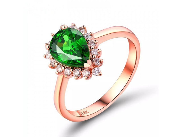 18k Rose Gold Diamond Engagement 1.20 ct Tsavorite Ring