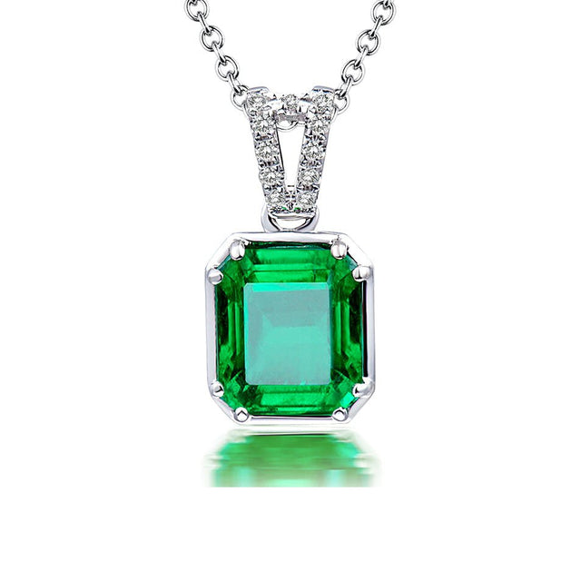 18K White Gold 1.60ct Emerald Pendant with Natural Diamond