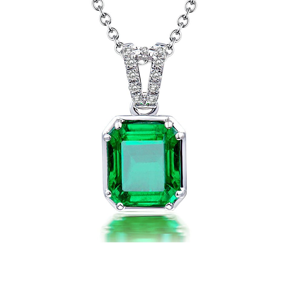 18K White Gold 1.60ct Emerald Pendant with Natural Diamond