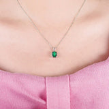 18K White Gold 1.60ct Emerald Pendant with Natural Diamond