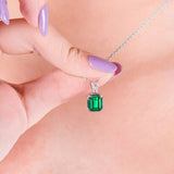 18K White Gold 1.60ct Emerald Pendant with Natural Diamond