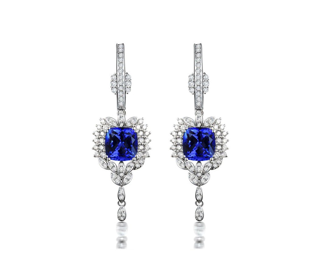 18K White Gold 3.80ct Tanzanite Earrings with Diamonds