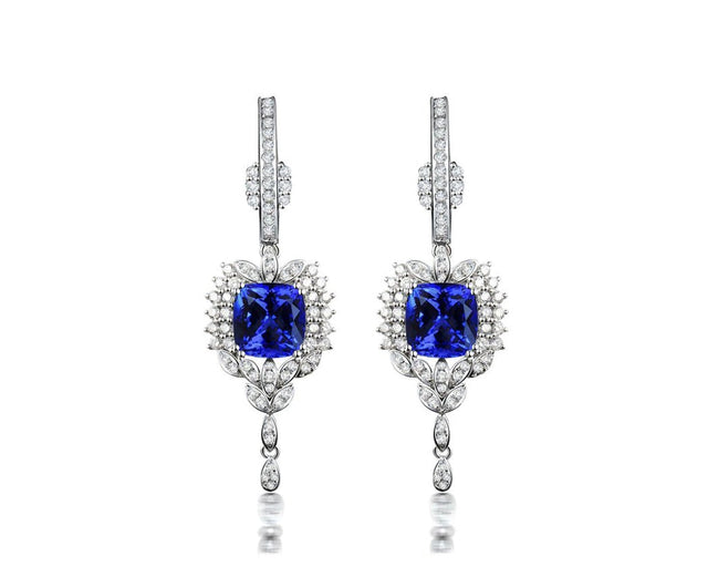 18K White Gold 3.80ct Tanzanite Earrings with Diamonds