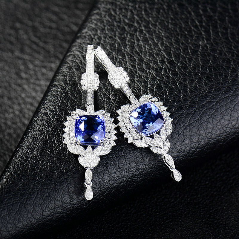 18K White Gold 3.80ct Tanzanite Earrings with Diamonds