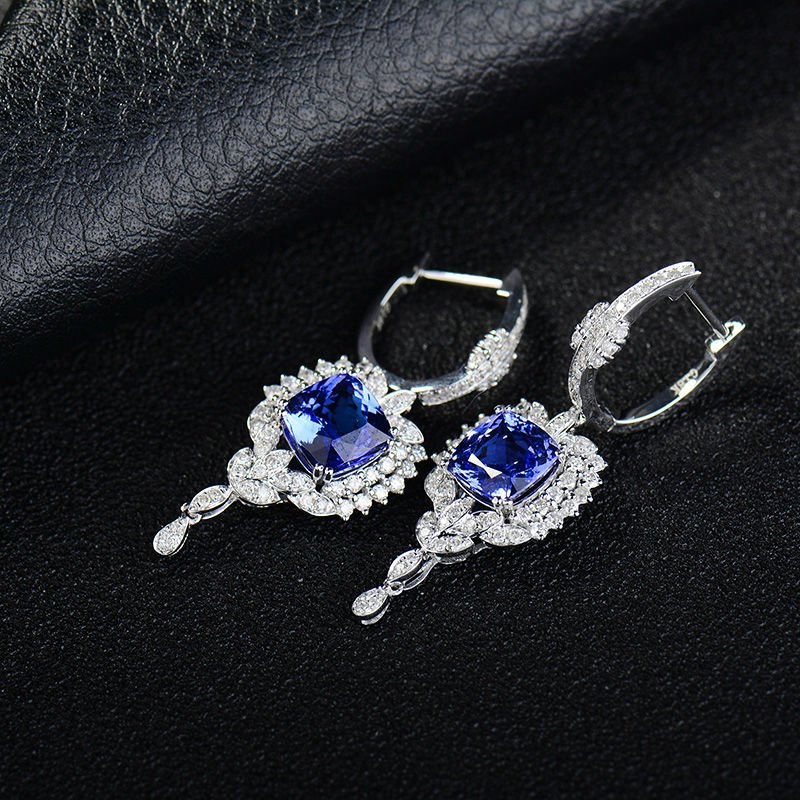 18K White Gold 3.80ct Tanzanite Earrings with Diamonds