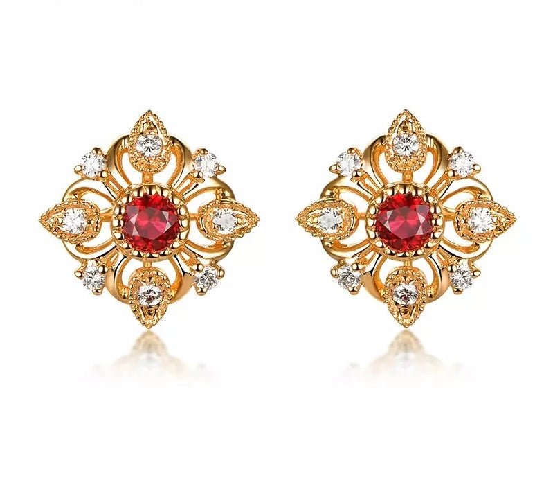 18K Yellow Gold 0.29 ct Pink Ruby Earrings