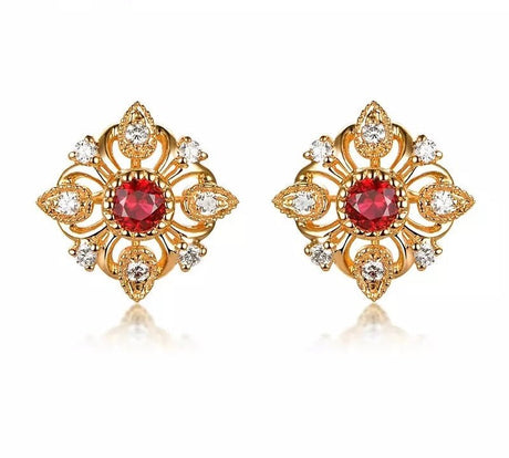 18K Yellow Gold 0.29 ct Pink Ruby Earrings