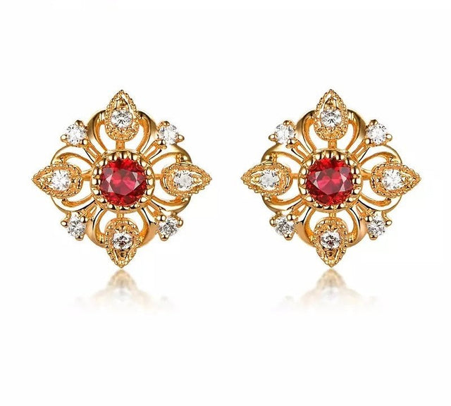 18K Yellow Gold 0.29 ct Pink Ruby Earrings