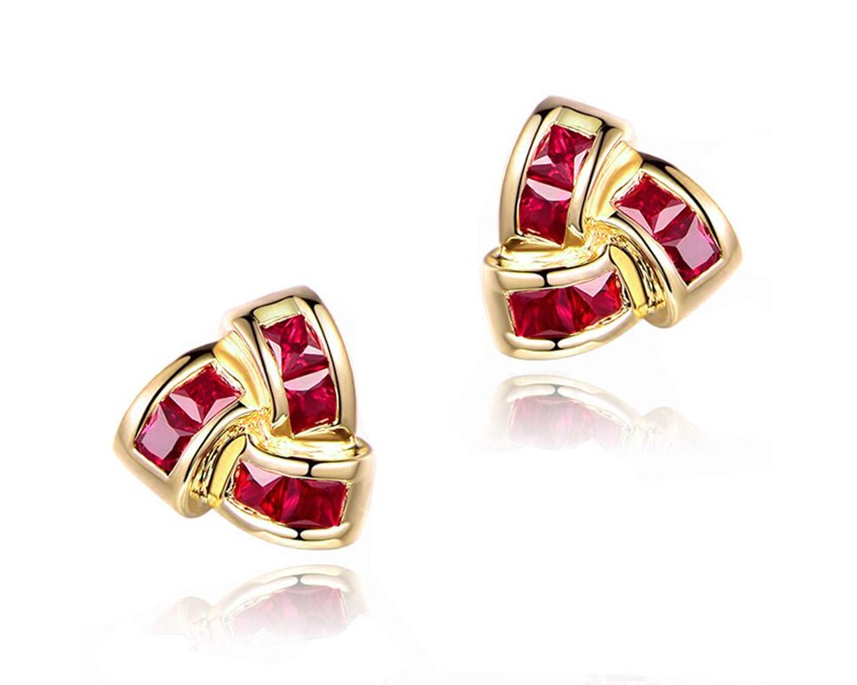 18K Yellow Gold 0.85ct Ruby Earrings with Natural Diamonds