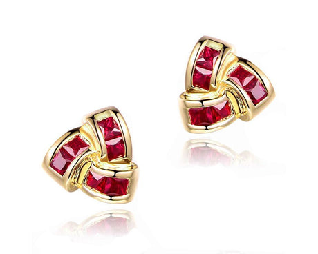 18K Yellow Gold 0.85ct Ruby Earrings with Natural Diamonds