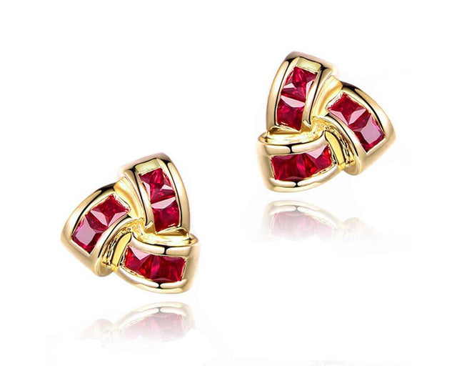18K Yellow Gold 0.85ct Ruby Earrings with Natural Diamonds
