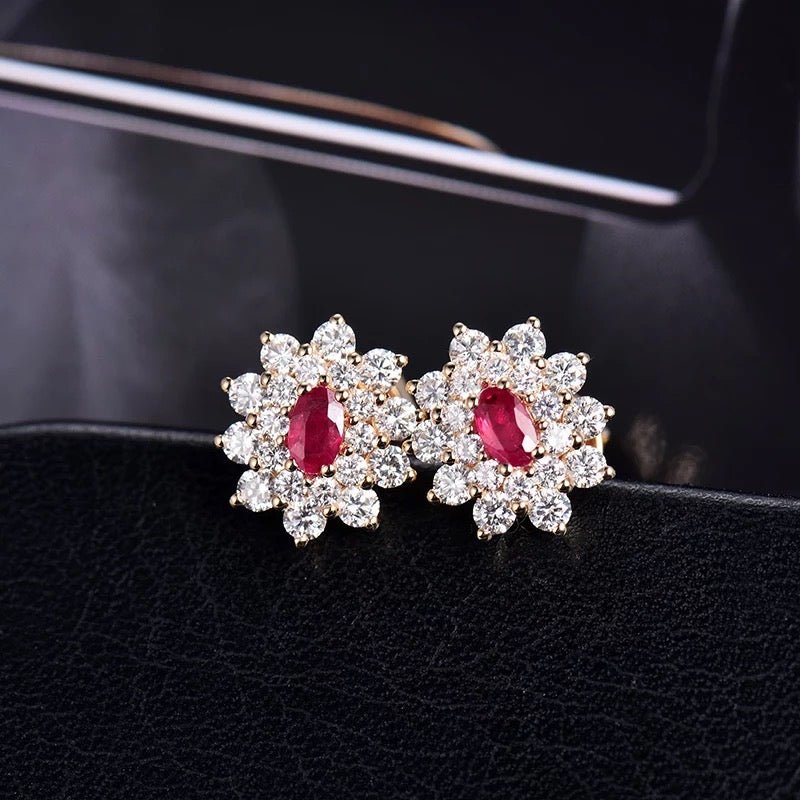 18K Yellow Gold 1.00 ct Pink Ruby Earrings