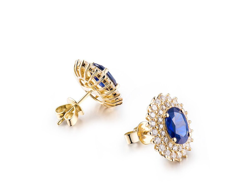 18K Yellow Gold 2.85ct Sapphire Earrings with Diamond