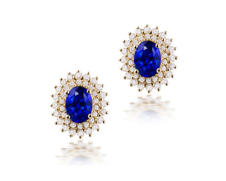 18K Yellow Gold 2.85ct Sapphire Earrings with Diamond