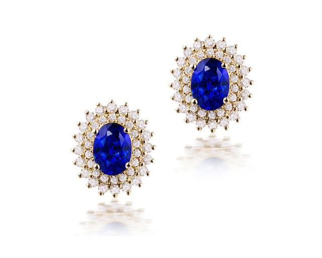 18K Yellow Gold 2.85ct Sapphire Earrings with Diamond