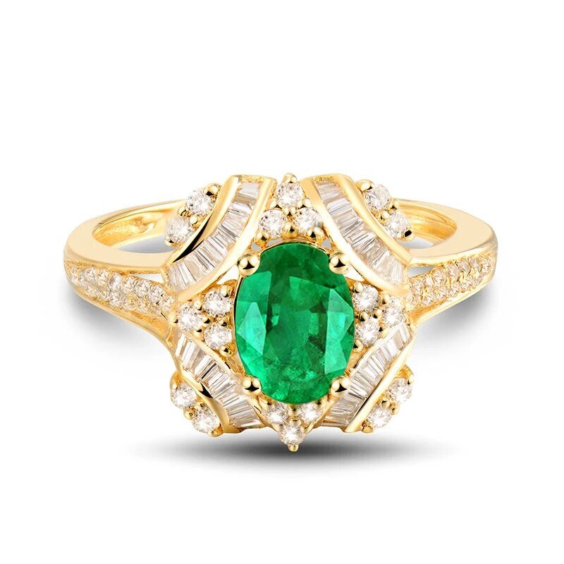 18Kt Gold Natural Diamond & 0.59ct Emerald Ring