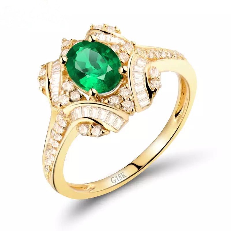18Kt Gold Natural Diamond & 0.59ct Emerald Ring