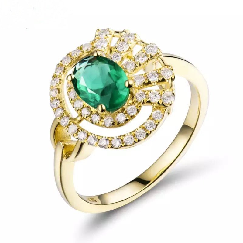 18Kt Gold Natural Diamond & 0.70 ct Emerald Ring