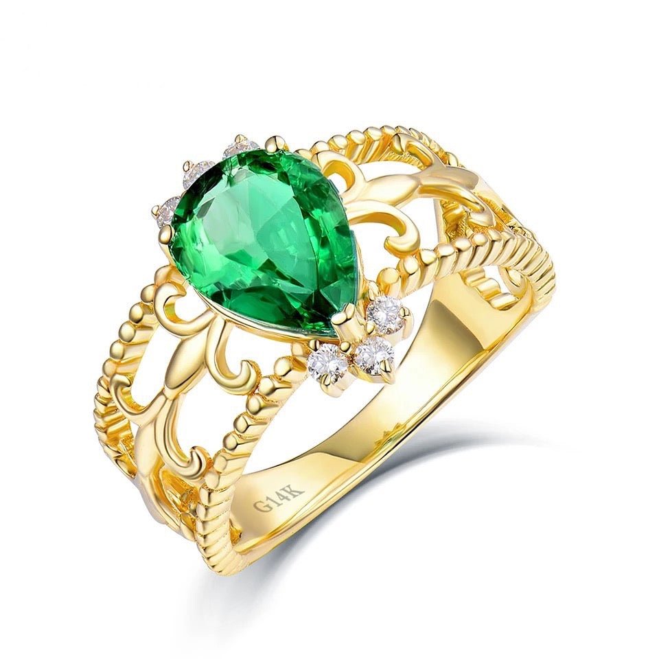 18Kt Gold Natural Diamond & 0.88 ct Emerald Ring - Unisex