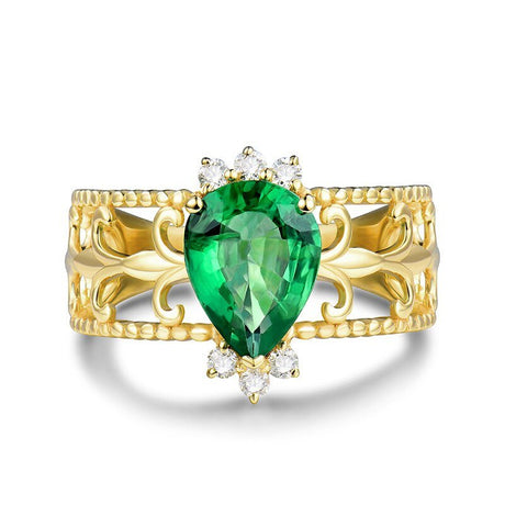 18Kt Gold Natural Diamond & 0.88 ct Emerald Ring - Unisex