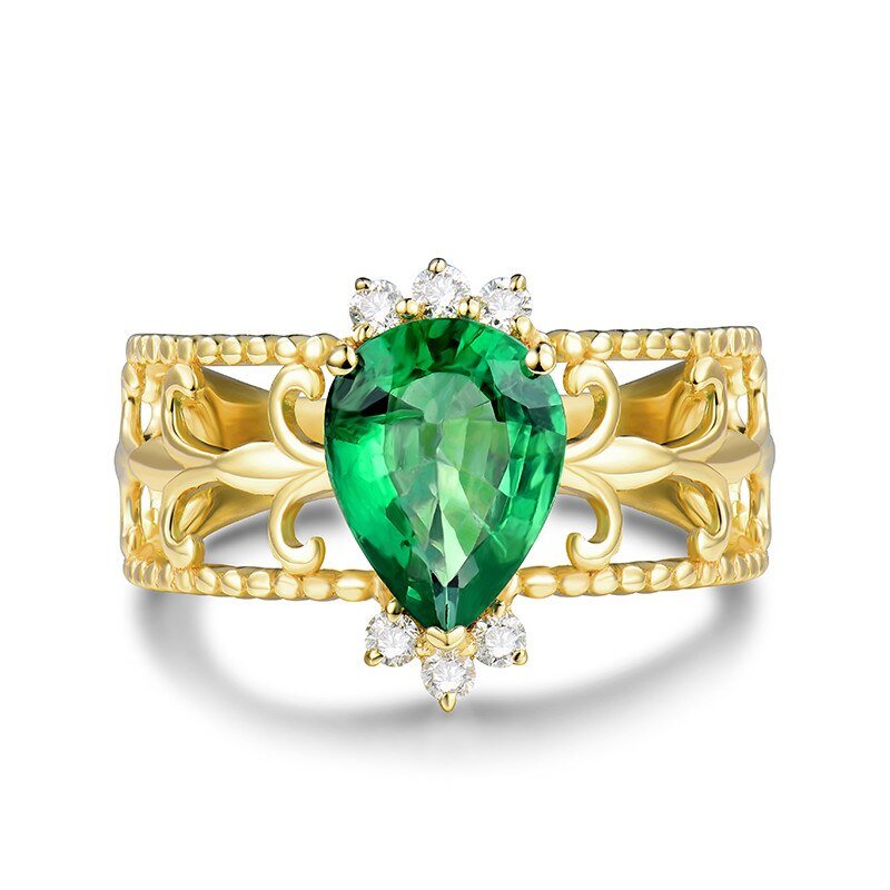 18Kt Gold Natural Diamond & 0.88 ct Emerald Ring - Unisex