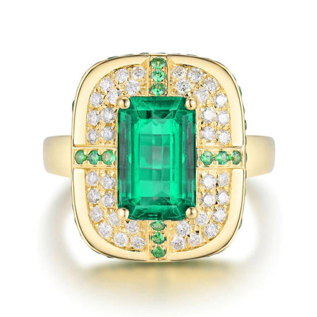 18Kt Gold Natural Diamond & 1.85 ct Emerald Ring - Unisex