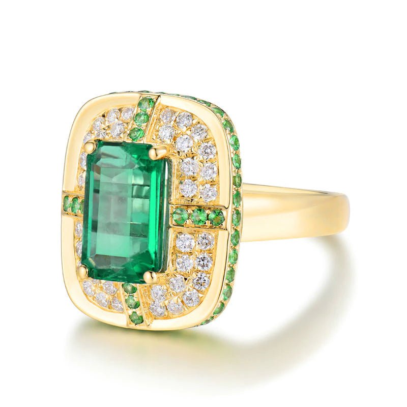 18Kt Gold Natural Diamond & 1.85 ct Emerald Ring - Unisex