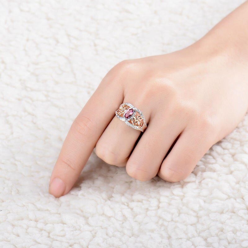 18Kt Multi - tone White Gold Diamond & 0.36 ct Pink Tourmaline Ring